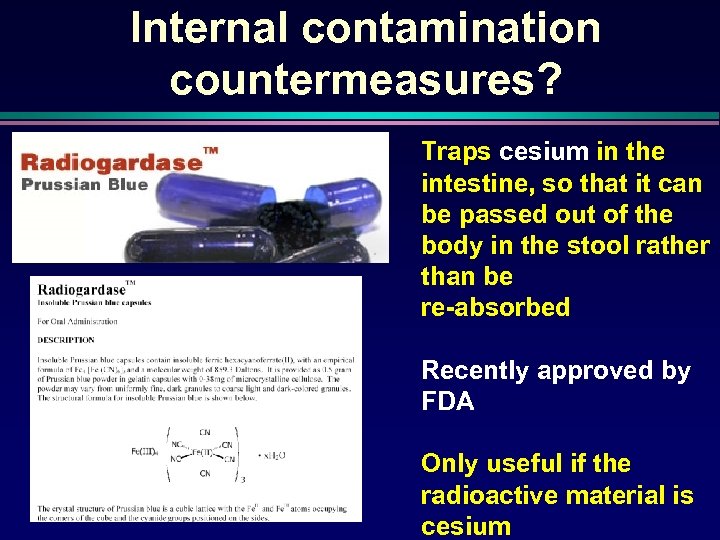 Internal contamination countermeasures? Traps cesium in the intestine, so that it can be passed