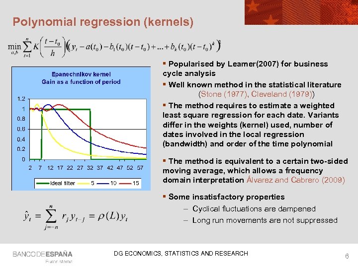 Polynomial regression (kernels) § Popularised by Leamer(2007) for business cycle analysis § Well known