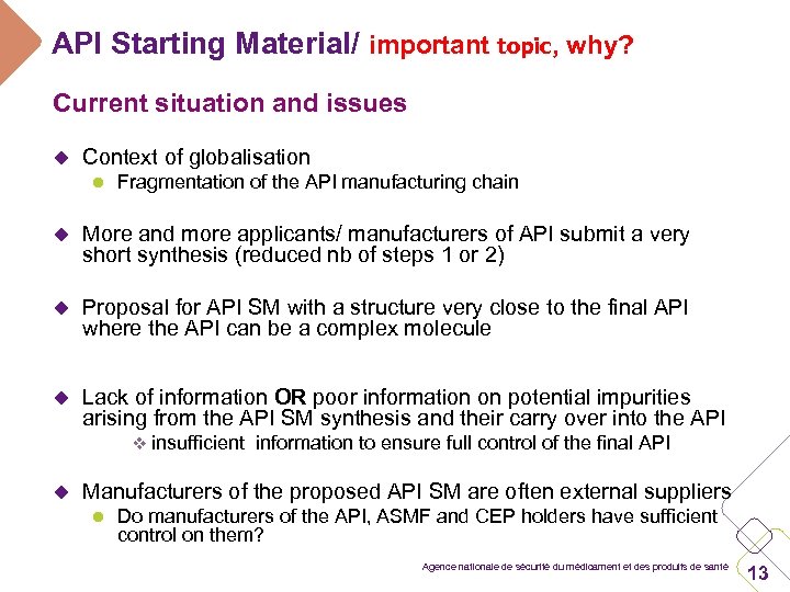 API Starting Material/ important topic, why? Current situation and issues u Context of globalisation