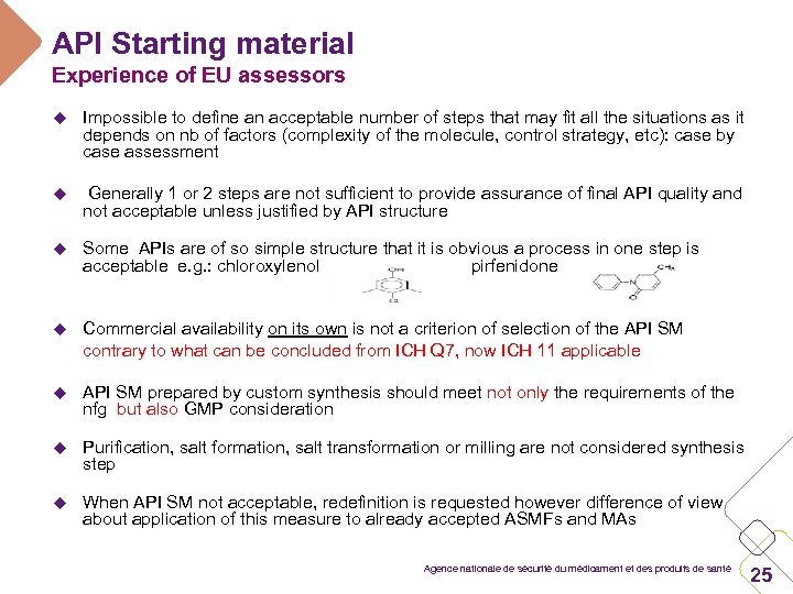 API Starting material Experience of EU assessors u Impossible to define an acceptable number