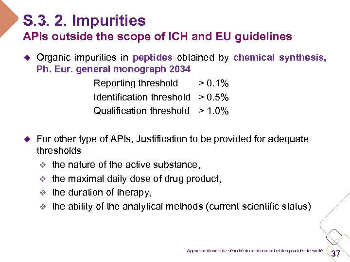 S. 3. 2. Impurities APIs outside the scope of ICH and EU guidelines u