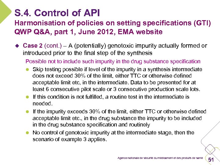 S. 4. Control of API Harmonisation of policies on setting specifications (GTI) QWP Q&A,