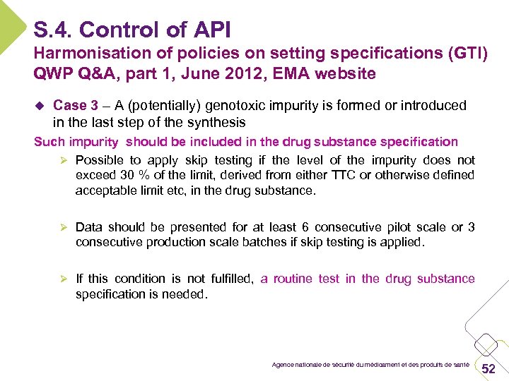 S. 4. Control of API Harmonisation of policies on setting specifications (GTI) QWP Q&A,