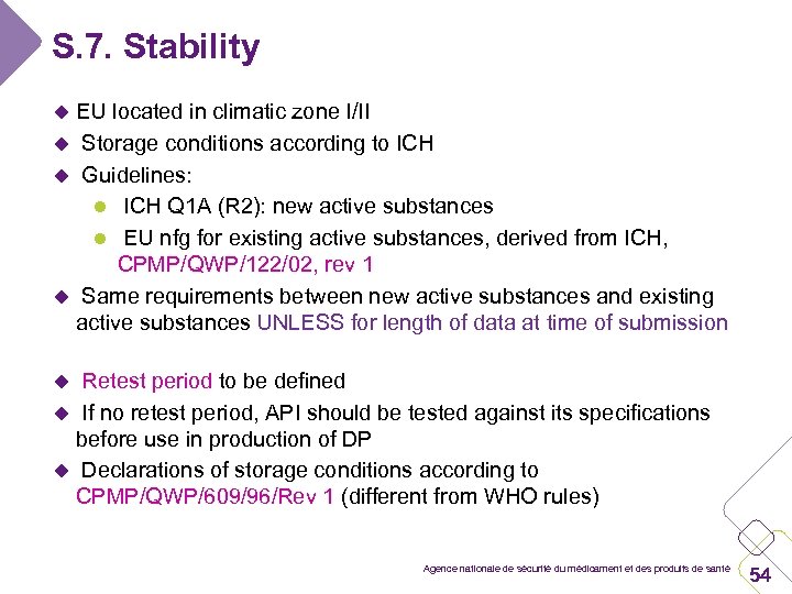 S. 7. Stability u EU located in climatic zone I/II u Storage conditions according