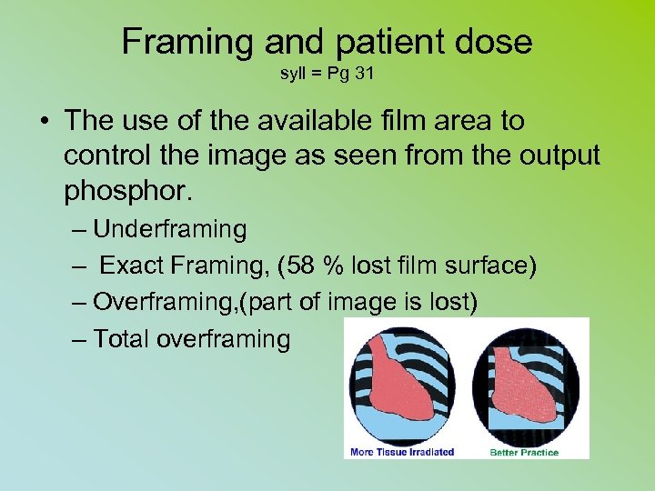 Framing and patient dose syll = Pg 31 • The use of the available