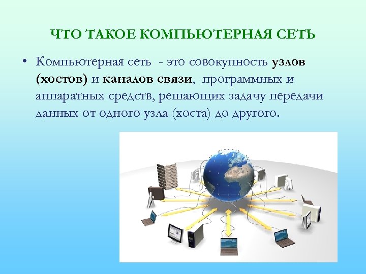 ЧТО ТАКОЕ КОМПЬЮТЕРНАЯ СЕТЬ • Компьютерная сеть - это совокупность узлов (хостов) и каналов