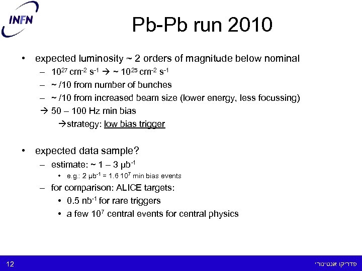 Pb-Pb run 2010 • expected luminosity ~ 2 orders of magnitude below nominal –