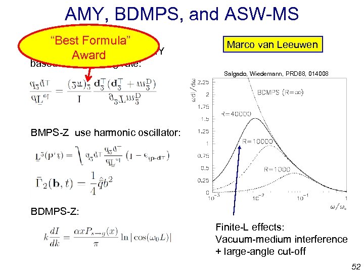 AMY, BDMPS, and ASW-MS “Best Formula” Single-gluon kernel from AMY Award Marco van Leeuwen