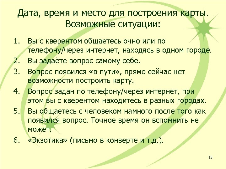 Дата, время и место для построения карты. Возможные ситуации: 1. Вы с кверентом общаетесь