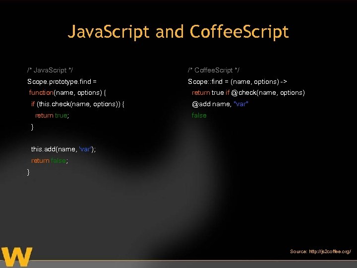 Java. Script and Coffee. Script /* Java. Script */ /* Coffee. Script */ Scope.