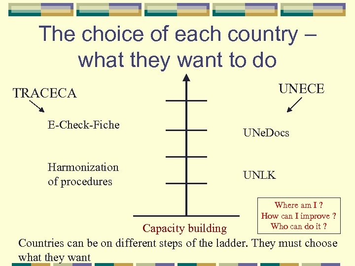 The choice of each country – what they want to do UNECE TRACECA E-Check-Fiche