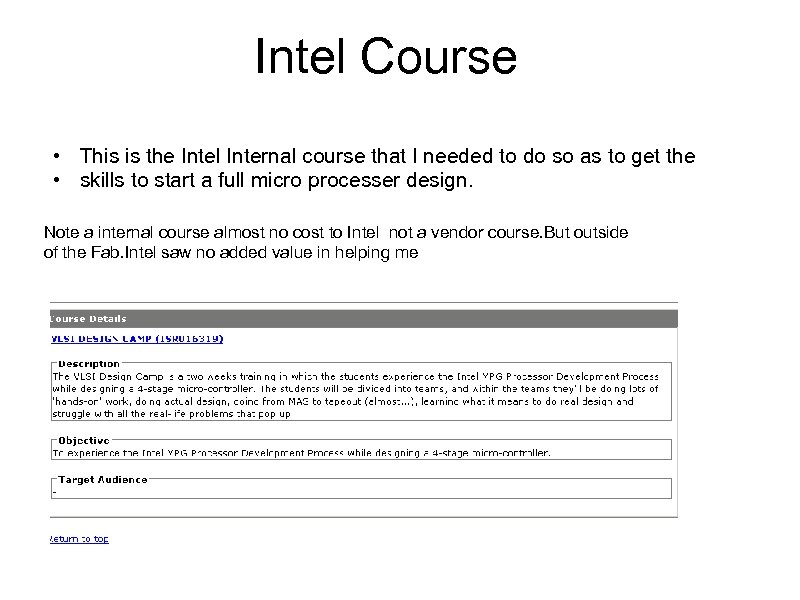 Intel Course • This is the Intel Internal course that I needed to do