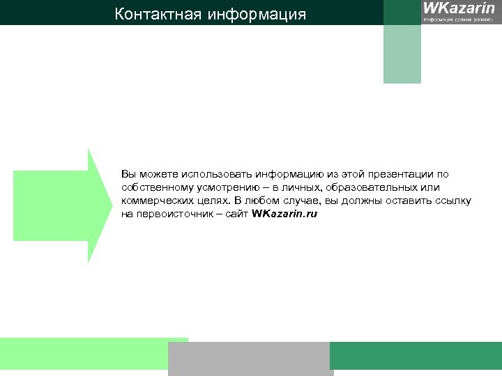 Контактная информация Вы можете использовать информацию из этой презентации по собственному усмотрению – в