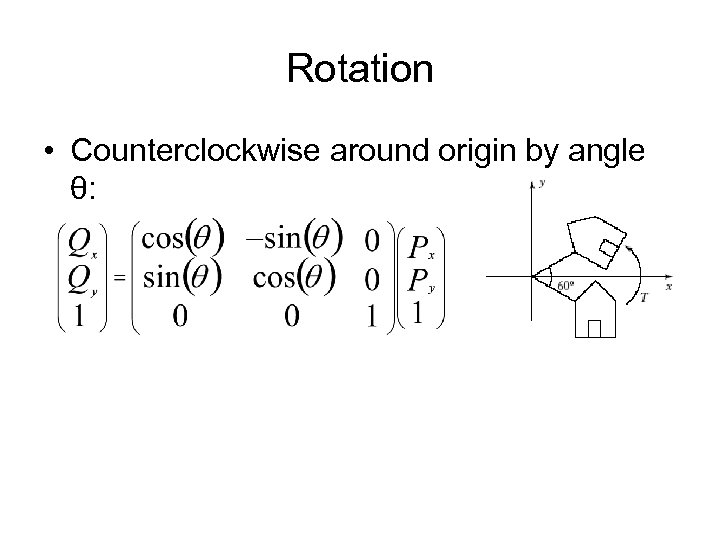 Rotation • Counterclockwise around origin by angle θ: 
