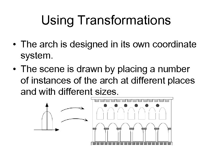 Using Transformations • The arch is designed in its own coordinate system. • The