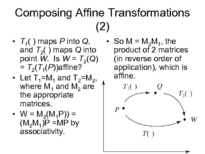 Composing Affine Transformations (2) • T 1( ) maps P into Q, and T