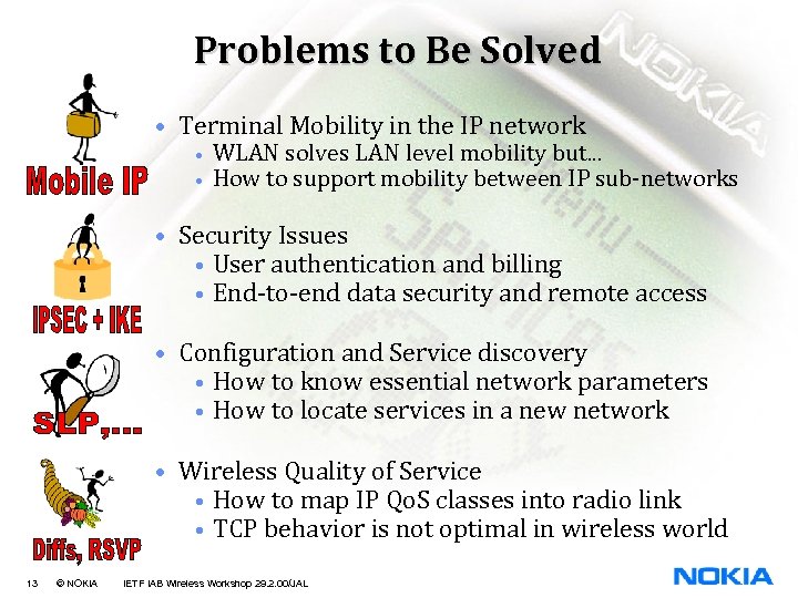 Problems to Be Solved • Terminal Mobility in the IP network • • WLAN