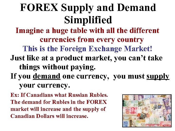 FOREX Supply and Demand Simplified Imagine a huge table with all the different currencies