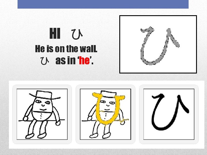 HI ひ He is on the wall. ひ as in ‘he’. 