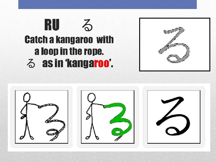 RU 　る Catch a kangaroo with a loop in the rope. る as in