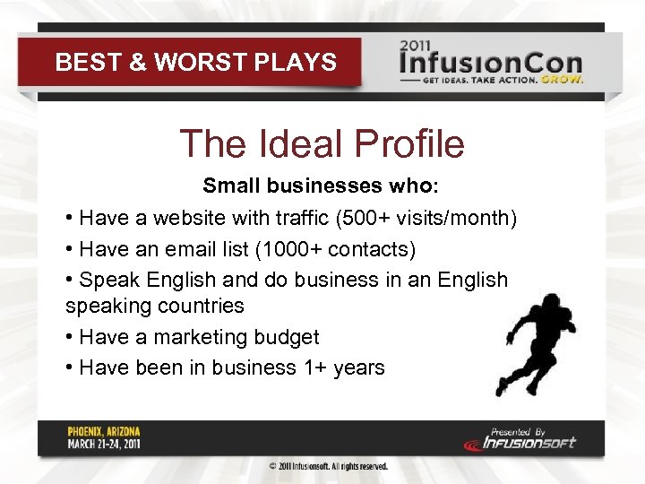BEST & WORST PLAYS The Ideal Profile Small businesses who: • Have a website