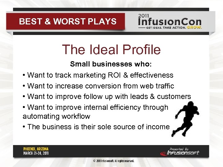 BEST & WORST PLAYS The Ideal Profile Small businesses who: • Want to track