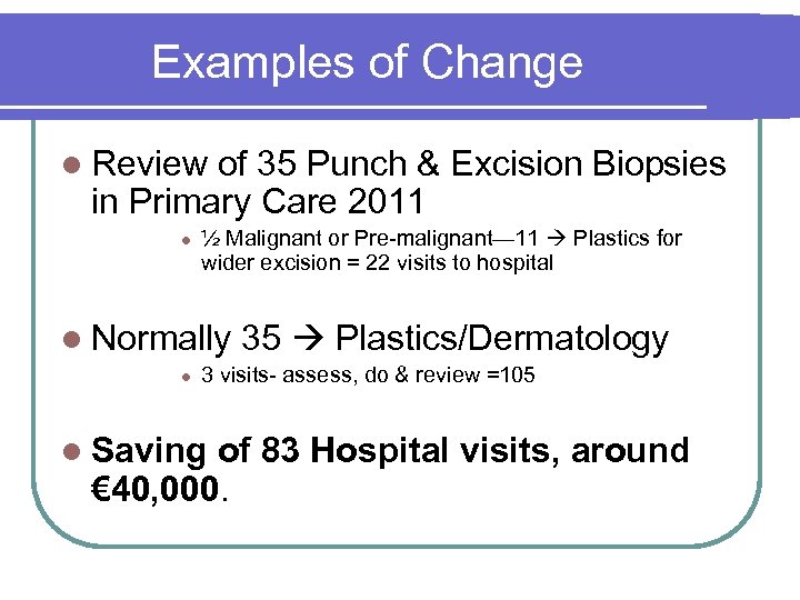 Examples of Change Review of 35 Punch & Excision Biopsies in Primary Care 2011