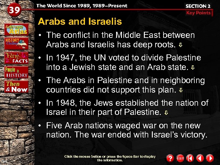 Arabs and Israelis • The conflict in the Middle East between Arabs and Israelis