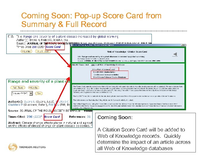 Coming Soon: Pop-up Score Card from Summary & Full Record ◄ Coming Soon: A