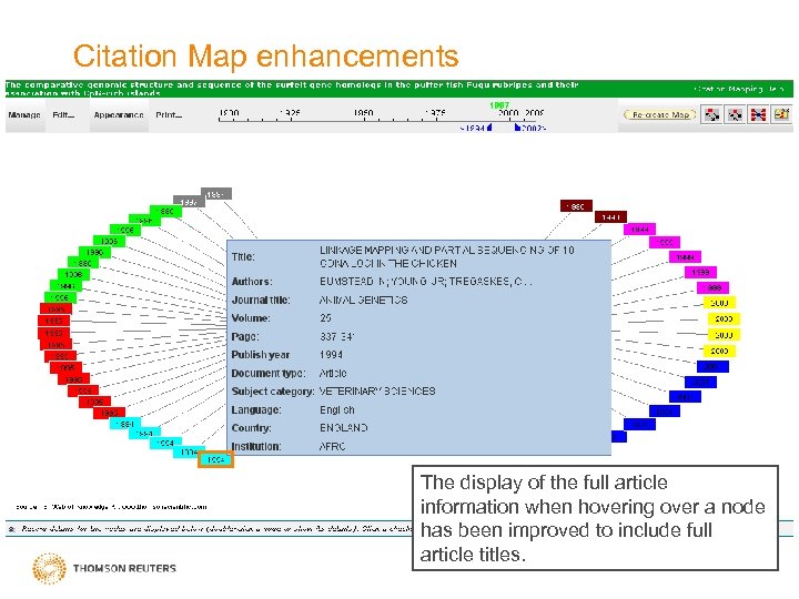 Citation Map enhancements The display of the full article information when hovering over a