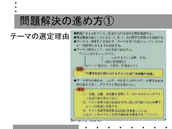 問題解決の進め方① テーマの選定理由 ©ＡＴＳＵＴＯ　ＮＩＳＨＩＯ 