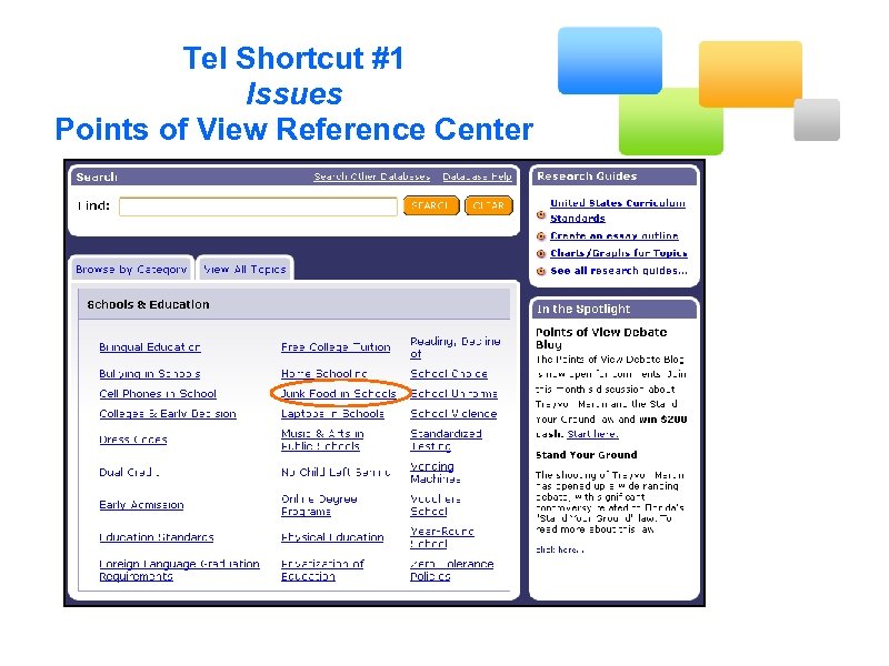 Tel Shortcut #1 Issues Points of View Reference Center 