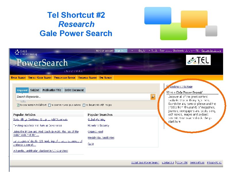 Tel Shortcut #2 Research Gale Power Search 