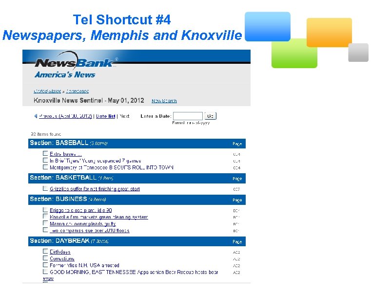 Tel Shortcut #4 Newspapers, Memphis and Knoxville 