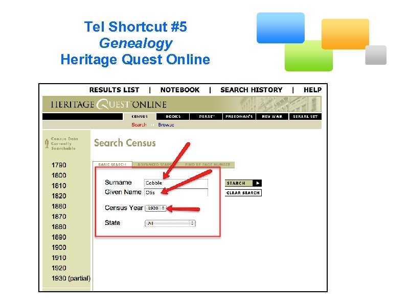 Tel Shortcut #5 Genealogy Heritage Quest Online 