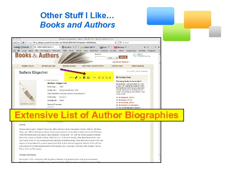 Other Stuff I Like… Books and Authors Extensive List of Author Biographies 