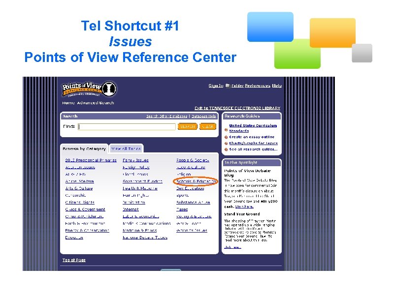 Tel Shortcut #1 Issues Points of View Reference Center 