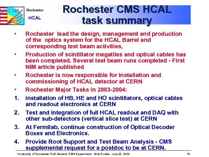 Rochester HCAL • • 1. 2. 3. 4. Rochester CMS HCAL task summary Rochester