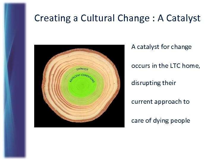 Creating a Cultural Change : A Catalyst A catalyst for change occurs in the