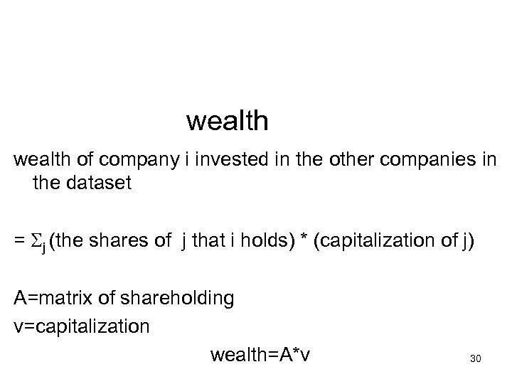 wealth of company i invested in the other companies in the dataset = j