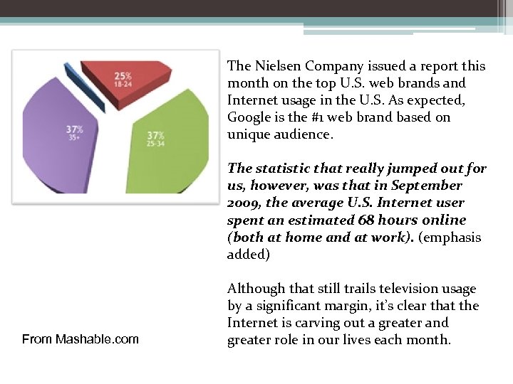 The Nielsen Company issued a report this month on the top U. S. web