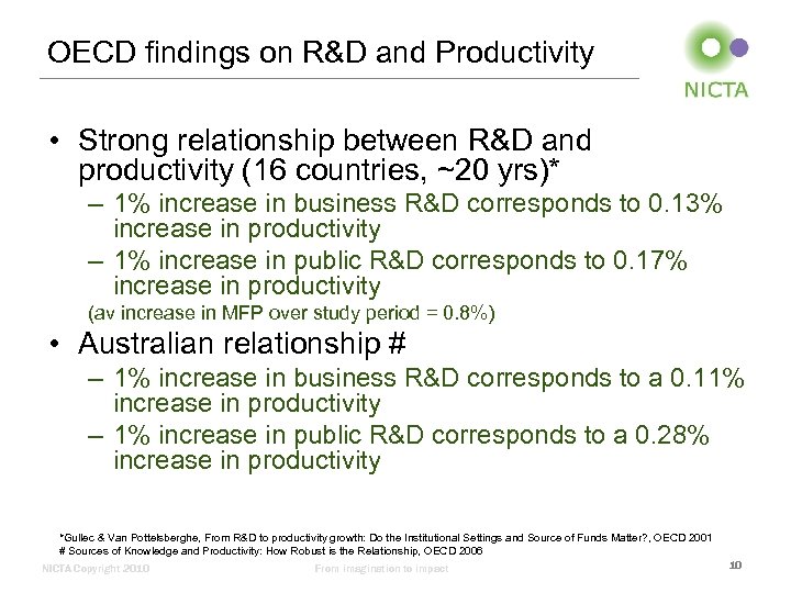 OECD findings on R&D and Productivity • Strong relationship between R&D and productivity (16