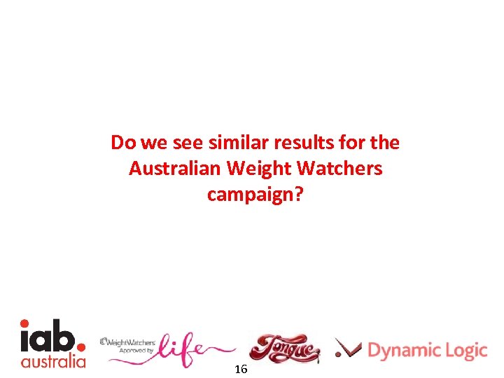 Do we see similar results for the Australian Weight Watchers campaign? 16 