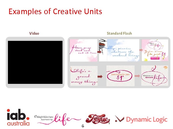 Examples of Creative Units Video Standard Flash 6 Note: Creative screenshots are not to