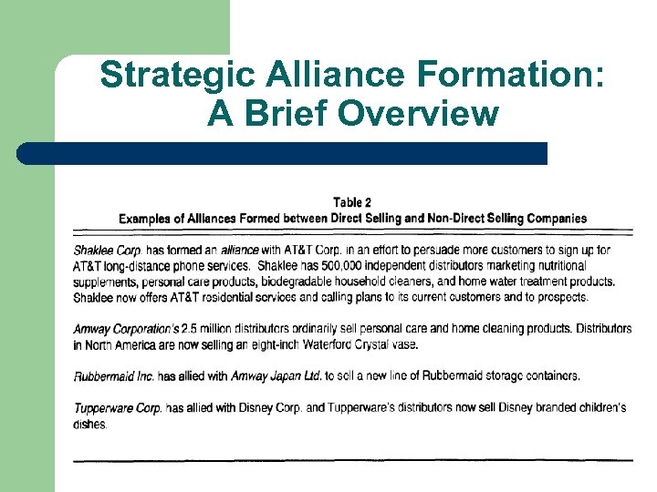 Strategic Alliance Formation: A Brief Overview 