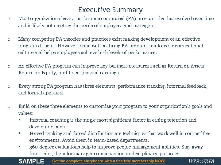 Executive Summary o Most organizations have a performance appraisal (PA) program that has evolved