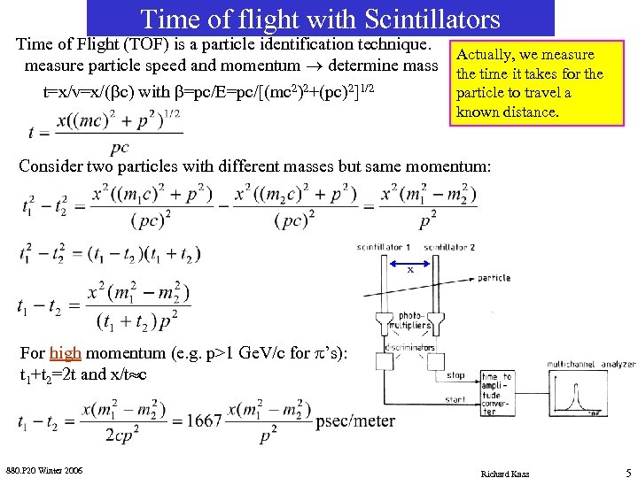 Time of flight with Scintillators Time of Flight (TOF) is a particle identification technique.