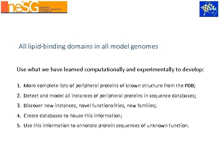 All lipid-binding domains in all model genomes Use what we have learned computationally and