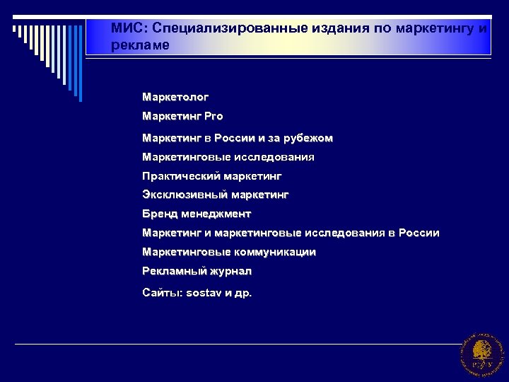 МИС: Специализированные издания по маркетингу и рекламе Маркетолог Маркетинг Pro Маркетинг в России и