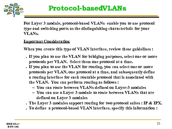 Protocol-based. VLANs For Layer 3 module, protocol-based VLANs enable you to use protocol type
